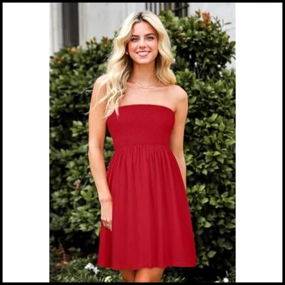 Strapless Tube Top Sundress A-Line Cover Up Beach Casual Dress S-3XL - Picture 2 of 7